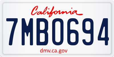 CA license plate 7MBO694