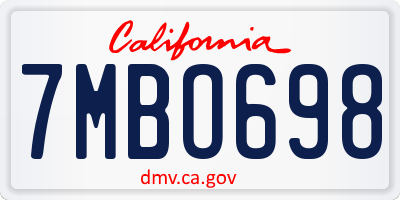 CA license plate 7MBO698