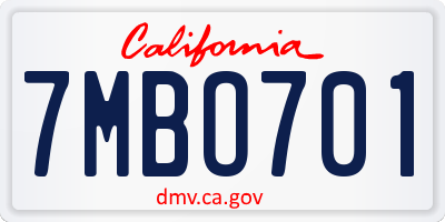 CA license plate 7MBO701