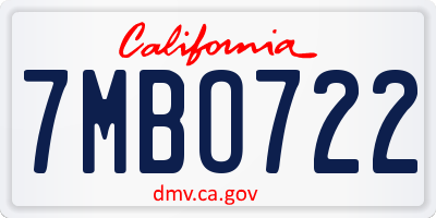 CA license plate 7MBO722