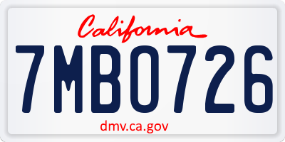 CA license plate 7MBO726