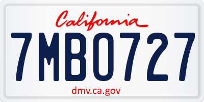 CA license plate 7MBO727