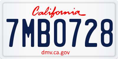 CA license plate 7MBO728