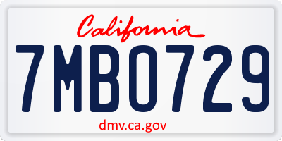 CA license plate 7MBO729