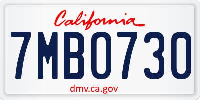 CA license plate 7MBO730