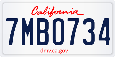 CA license plate 7MBO734