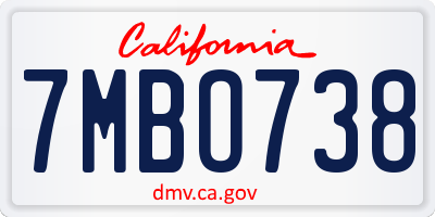 CA license plate 7MBO738