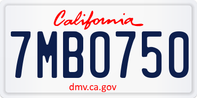 CA license plate 7MBO750