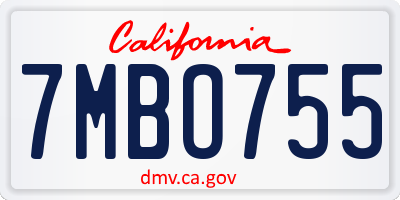 CA license plate 7MBO755