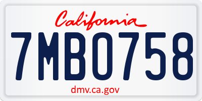 CA license plate 7MBO758