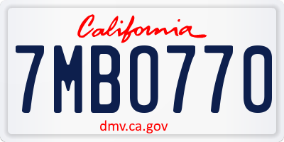 CA license plate 7MBO770