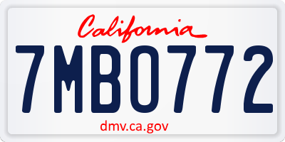 CA license plate 7MBO772