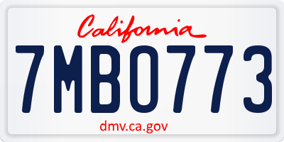 CA license plate 7MBO773