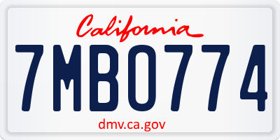 CA license plate 7MBO774