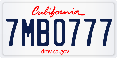 CA license plate 7MBO777