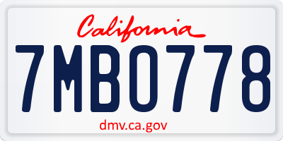 CA license plate 7MBO778