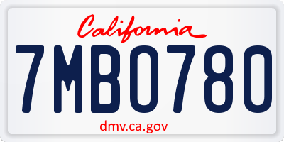 CA license plate 7MBO780