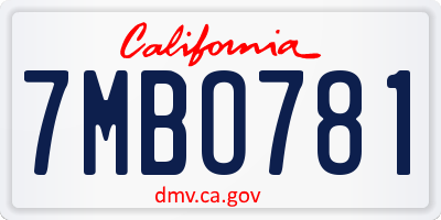 CA license plate 7MBO781