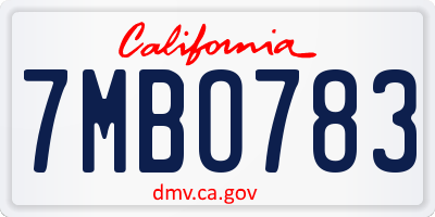 CA license plate 7MBO783