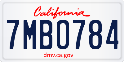 CA license plate 7MBO784