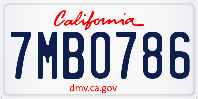 CA license plate 7MBO786