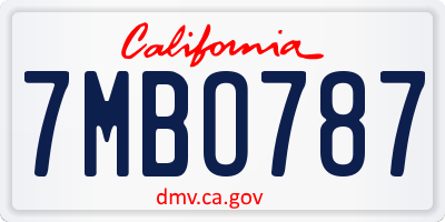 CA license plate 7MBO787