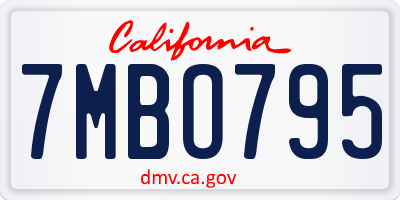 CA license plate 7MBO795