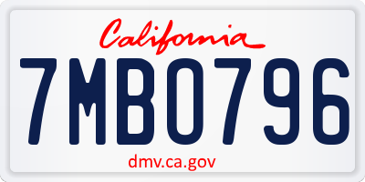 CA license plate 7MBO796