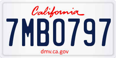 CA license plate 7MBO797