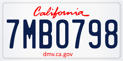 CA license plate 7MBO798