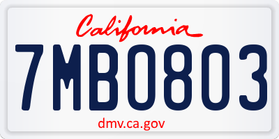 CA license plate 7MBO803