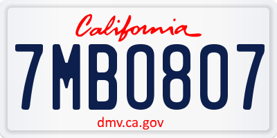 CA license plate 7MBO807