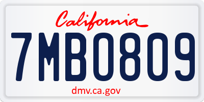 CA license plate 7MBO809