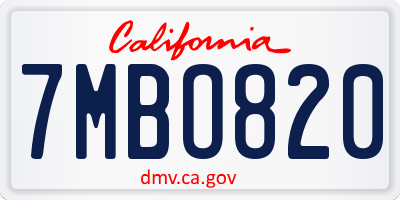 CA license plate 7MBO820