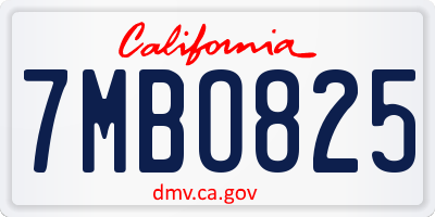 CA license plate 7MBO825