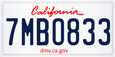 CA license plate 7MBO833