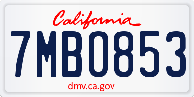 CA license plate 7MBO853