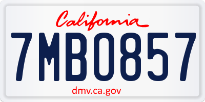 CA license plate 7MBO857