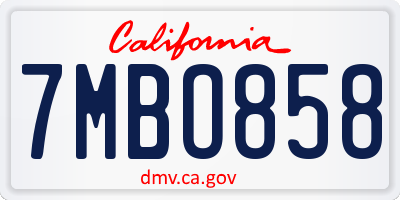 CA license plate 7MBO858