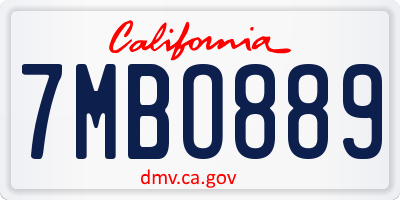 CA license plate 7MBO889