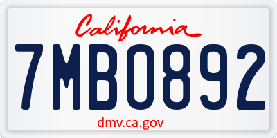 CA license plate 7MBO892