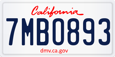CA license plate 7MBO893
