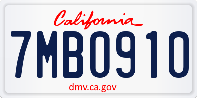 CA license plate 7MBO910