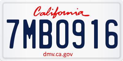 CA license plate 7MBO916