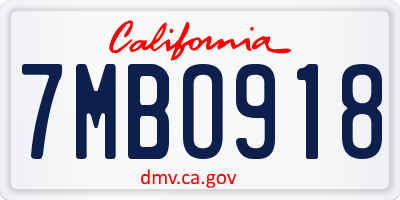 CA license plate 7MBO918
