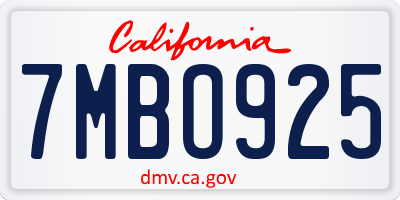 CA license plate 7MBO925