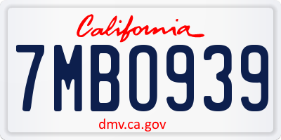CA license plate 7MBO939