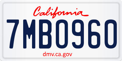 CA license plate 7MBO960