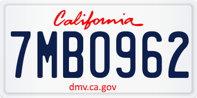 CA license plate 7MBO962