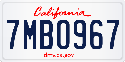 CA license plate 7MBO967